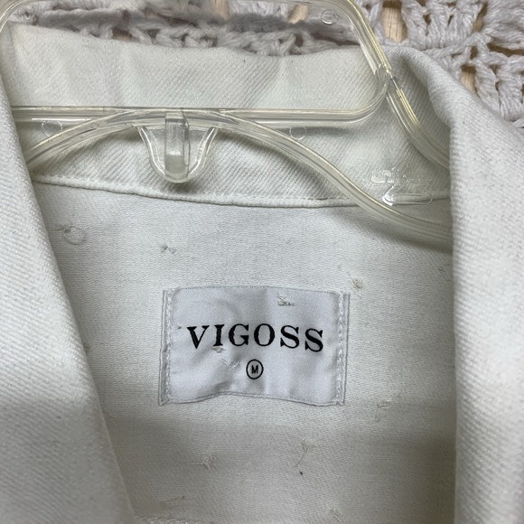 Vigoss Denim Jacket Womens Sz M White‎ Jean Petals Pearl Posy Pockets Western - Picture 5 of 13